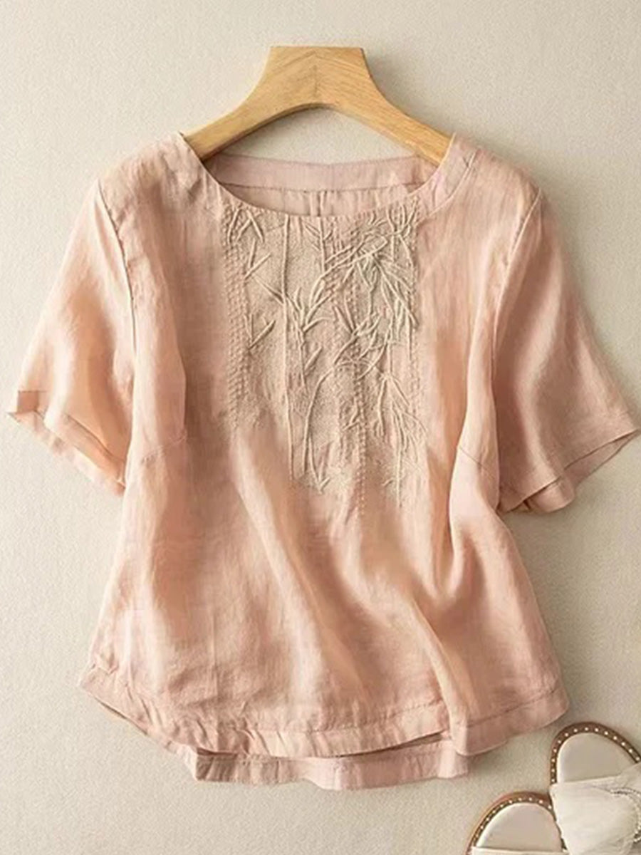 Chemise patchwork à manches courtes brodée style rétro