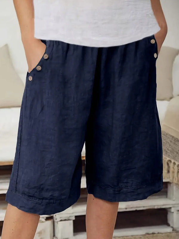 Women’s Elastic Waist Bermuda Shorts with Side Buttons