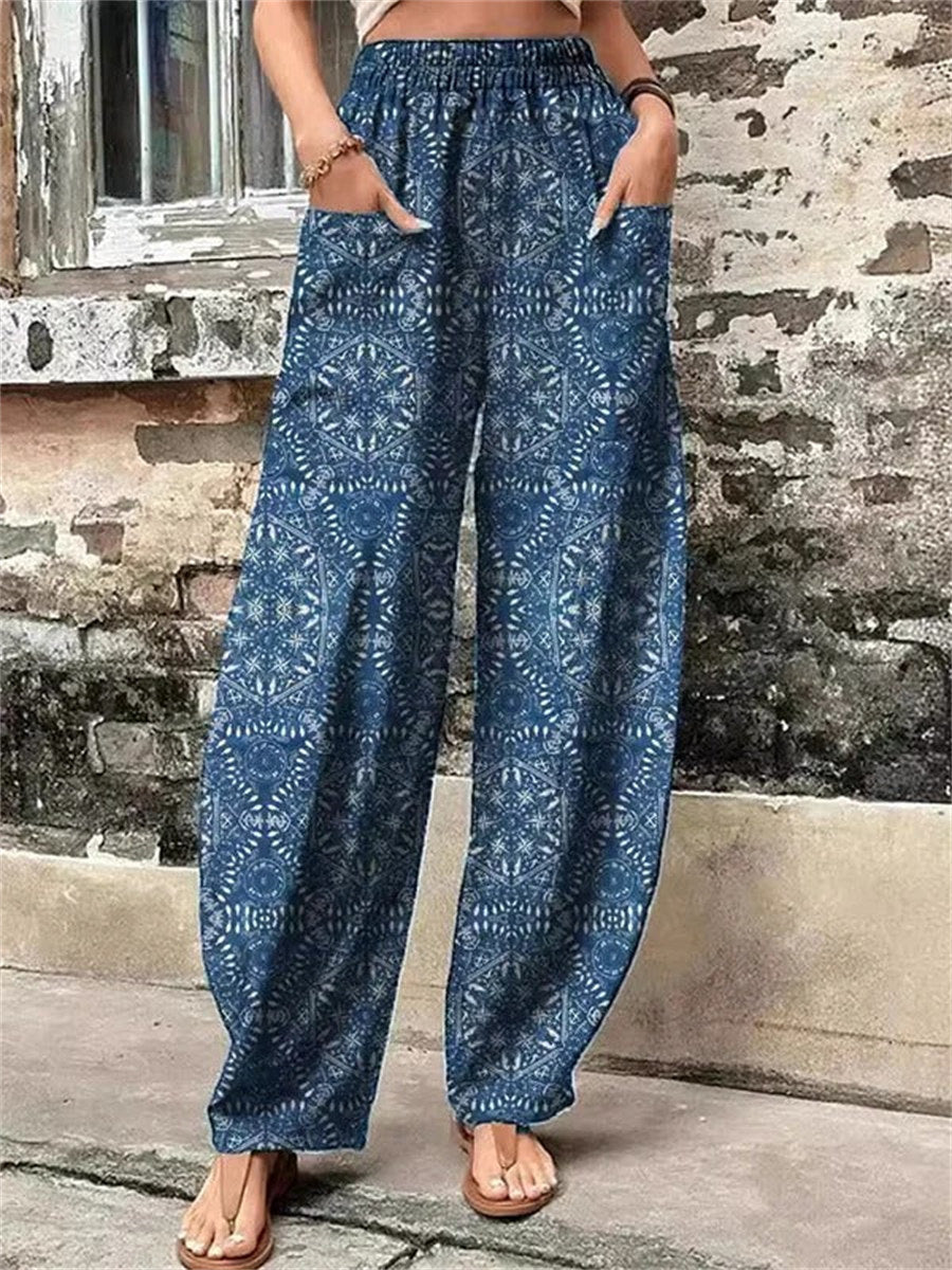 Ethnic Printed High Waisted Loose Trousers