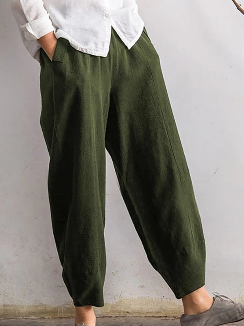 Pantalon décontracté à poches, couleur unie