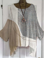 Haut à manches longues et col rond imprimé géométrique pour femme