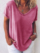Women’s Casual V-Neck Short Sleeve Summer Loose T-Shirt