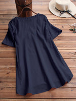 Bohemian Embroideried Short Sleeve Button Casual Blouse