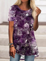 T-shirt violet à col rond et manches courtes