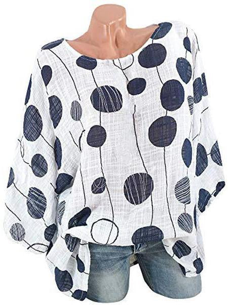 Polka Dot Three Quarter Sleeve Casual Blouse