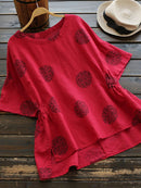 Crew Neck Half Sleeve Casual Polka Dot Blouse