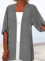 Light Gray Casual Solid Summer Half Sleeve Cardigan