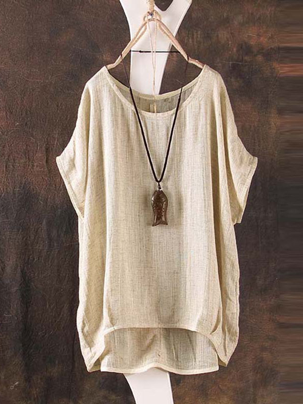 Crew Neck Short Sleeve Bamboo Fiber Blouse
