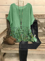 Chemisier décontracté à col rond et imprimé floral, manches courtes