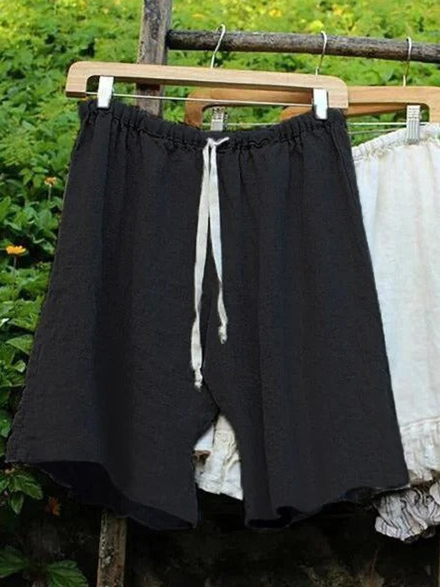 Women’s Black Loose Drawstring Cotton Shorts