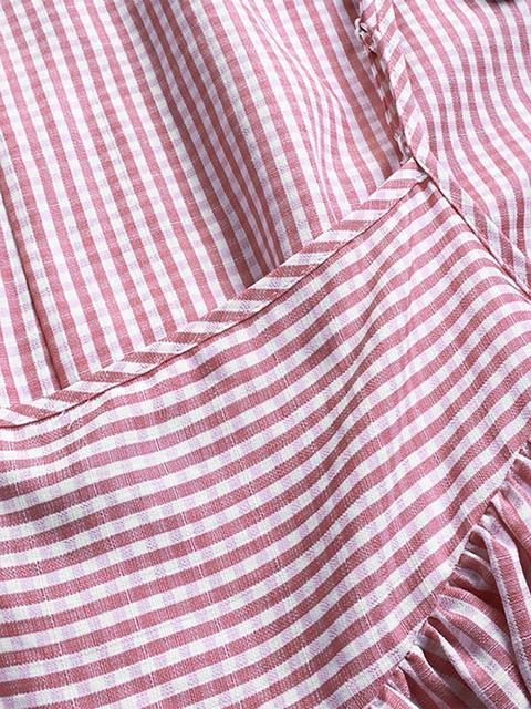 Kurzärmeliges, kariertes, zweiteiliges Sommer-Maxikleid mit Rundhalsausschnitt und kurzen Ärmeln