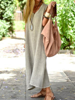 Robe longue décontractée sans manches à col en V pour femme