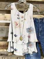 Débardeur blanc décontracté à col rond et imprimé floral sans manches