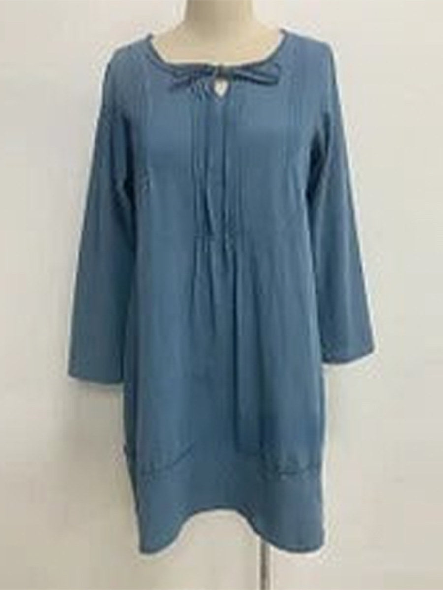 Lässiges, schlichtes Midikleid mit V-Ausschnitt und langen Ärmeln