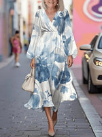 Robe midi bleue tendance à manches longues