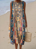 Robe sans manches à imprimé géométrique coloré et col rond