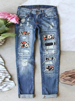 Jean stretch déchiré à ourlet brut effiloché et usé