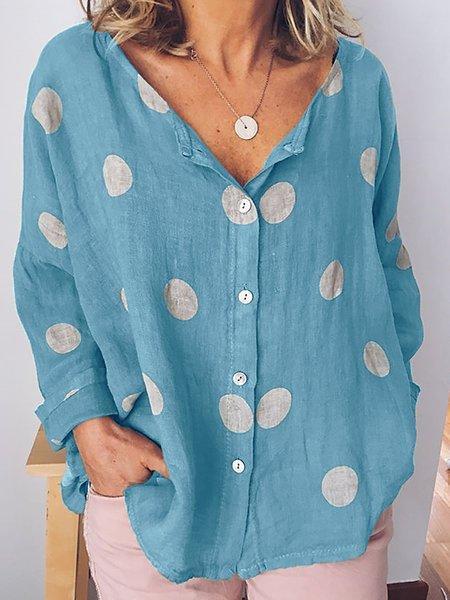 Polka Dot Print Buttoned Long Sleeve Casual Blouse