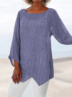 Crew Neck Long Sleeve Paneled Vacation Blouse
