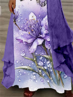 Robe longue deux pièces à manches longues et col en V pour femme, imprimée graphique