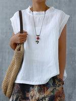 Solid Ruffle Collar Design Simple Casual Sleeveless White Shirt