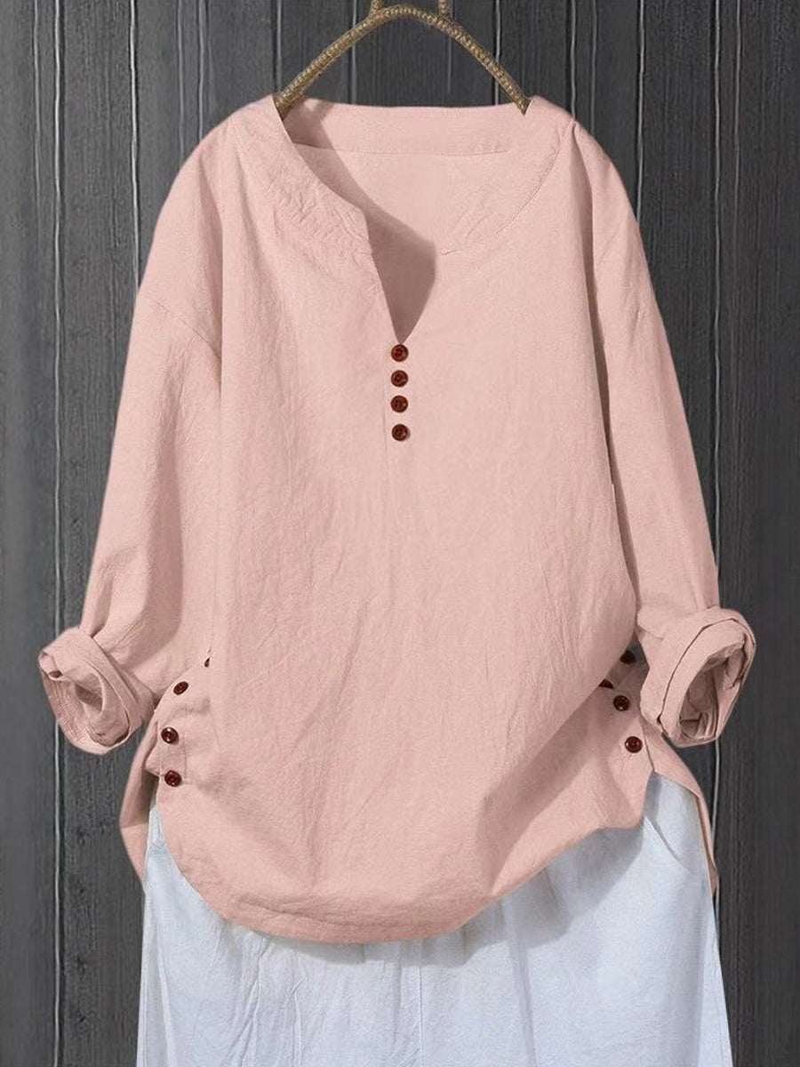 Literary And Artistic Pullover V-Neck Loose Fitting Shirt