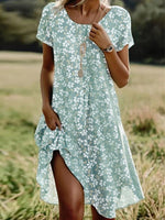 Lässiges Kurzarmkleid mit Rundhalsausschnitt und Blumenmuster
