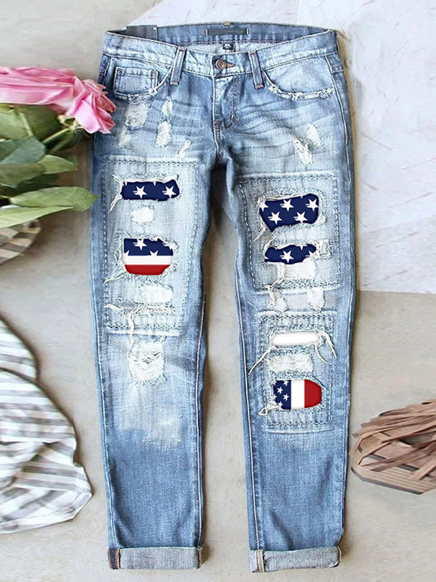 Jean stretch déchiré à ourlet brut effiloché et usé