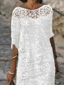 Women’s Floral Lace 3/4 Sleeve Casual Shift Dress