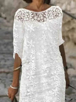 Lässiges Etuikleid mit Blumenmuster und Spitze für Damen, 3/4-Ärmel