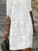 Women’s Floral Lace 3/4 Sleeve Casual Shift Dress