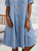 Women’s Casual Cotton Button-Down Short Sleeve Shirt Dress