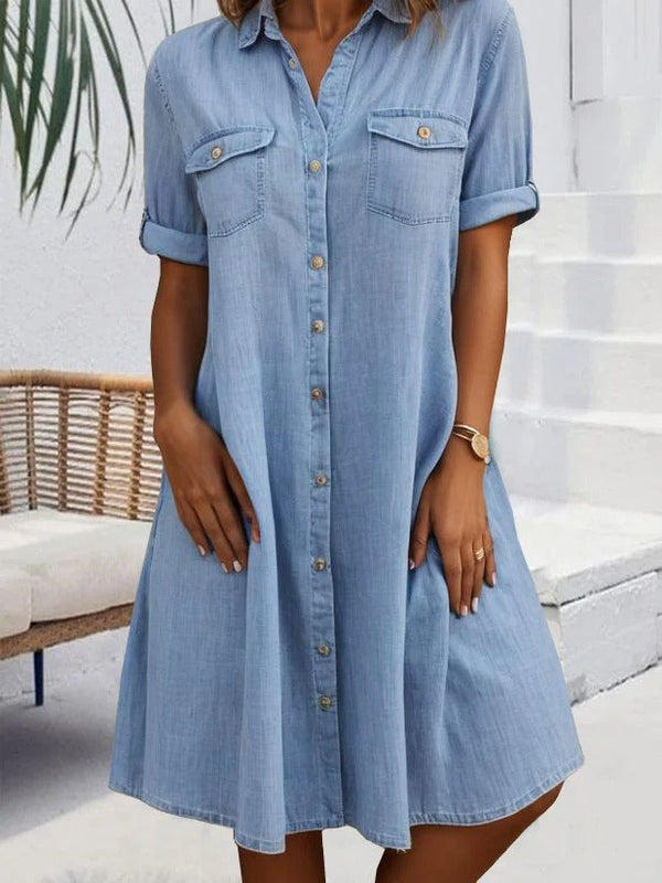 Women’s Casual Cotton Button-Down Short Sleeve Shirt Dress