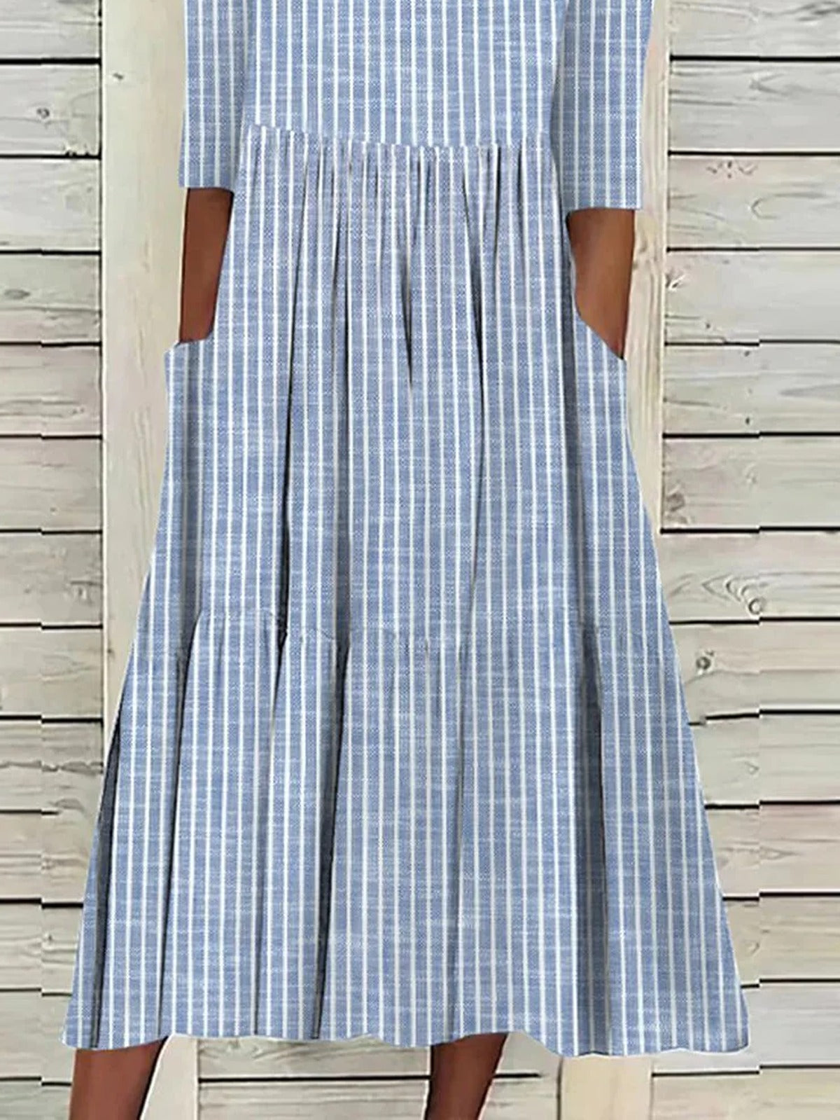 Women’s Striped Half Sleeve Loose Fit Midi Dress with Pockets