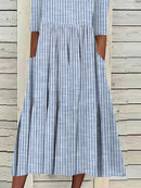 Women’s Striped Half Sleeve Loose Fit Midi Dress with Pockets