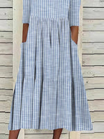Women’s Striped Half Sleeve Loose Fit Midi Dress with Pockets