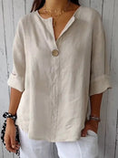 Women’s Cotton Loose Fit 3/4 Sleeve Single Button Blouse