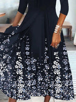 Women’s Scalloped V-Neck 3/4 Sleeve Floral Print Midi Dress