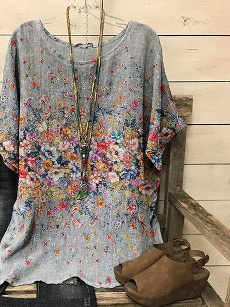 Irregular Print Short Sleeve Blouse
