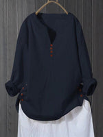 Literary And Artistic Pullover V-Neck Loose Fitting Shirt