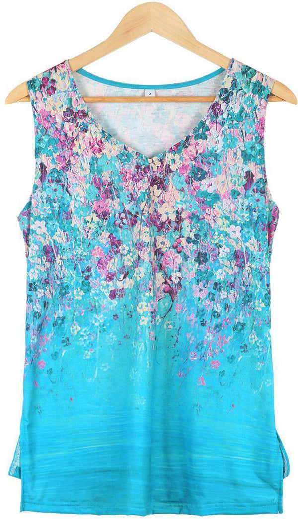 Floral Print Casual V-neck Sleeveless Blouse
