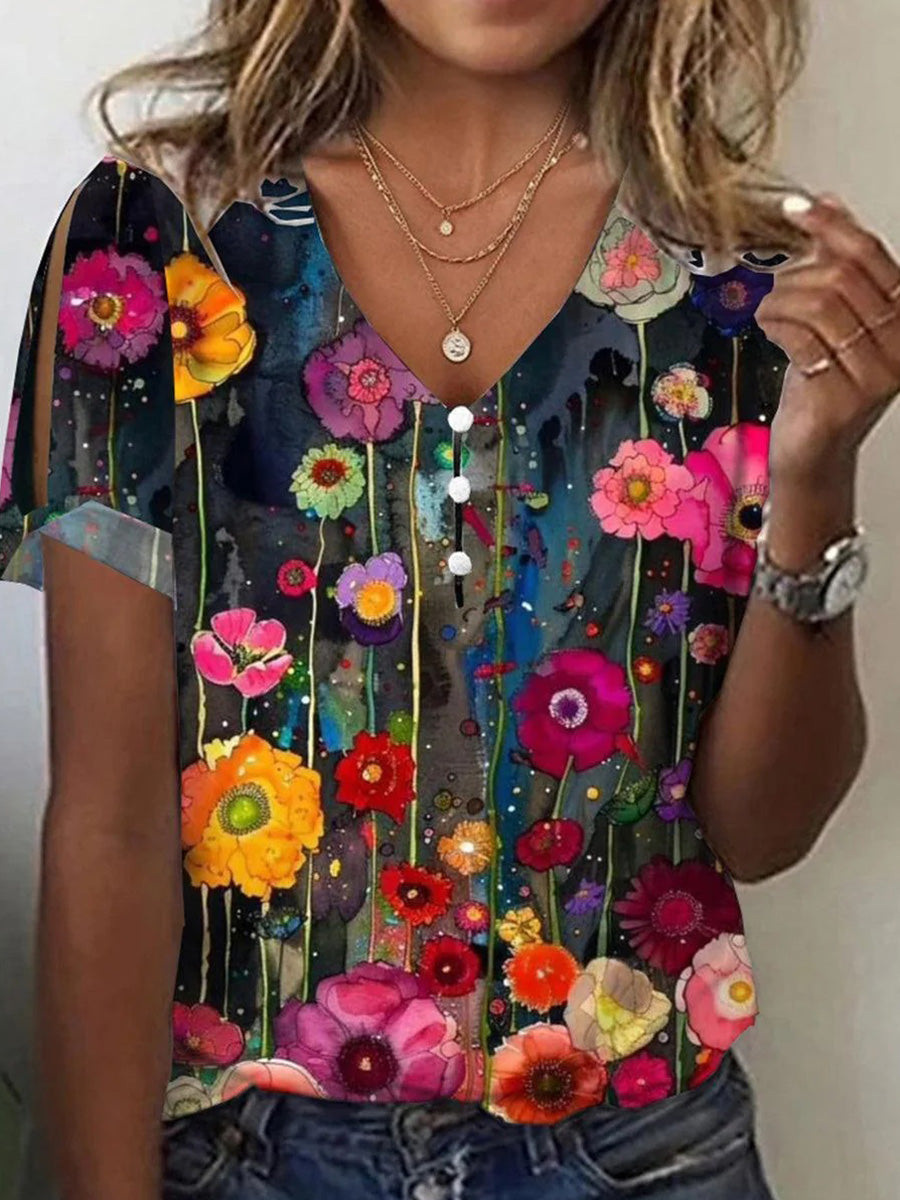 Modernes Top mit V-Ausschnitt und Schlitzärmeln