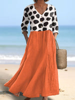 Vintage Polka Dots Art Print V-Neck Long Sleeve Dress