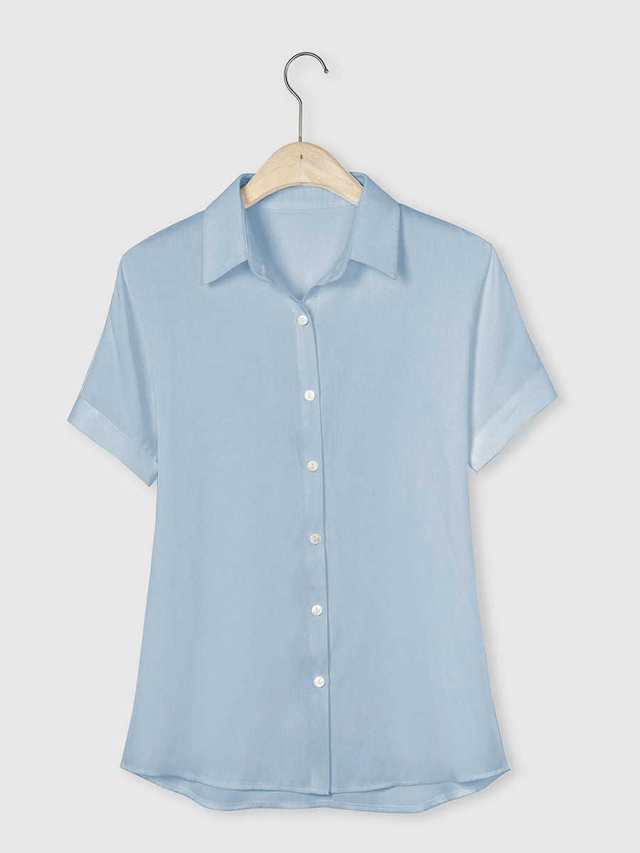 Chemise unie décontractée à col montant et manches courtes