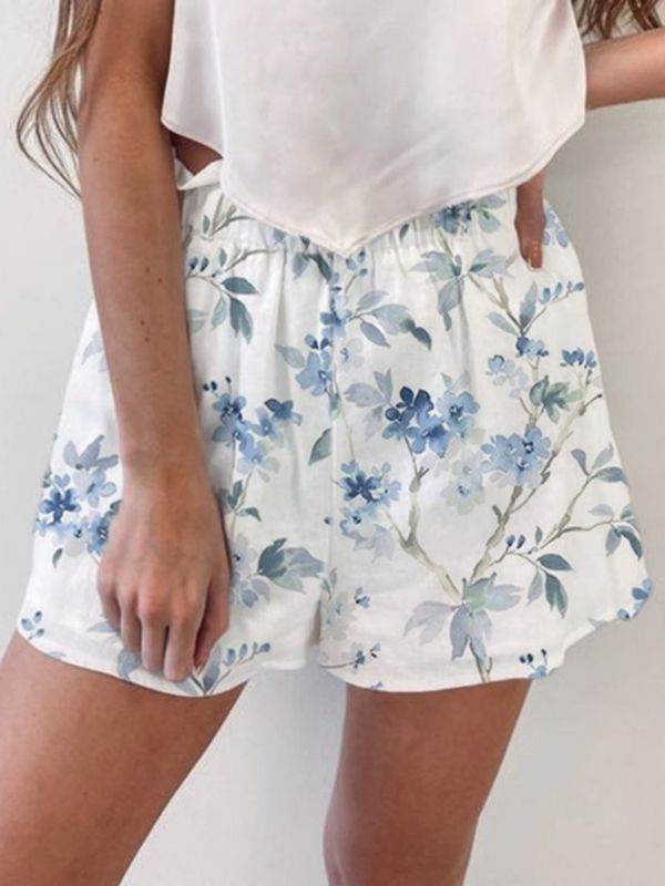 Short d'été décontracté à imprimé floral blanc