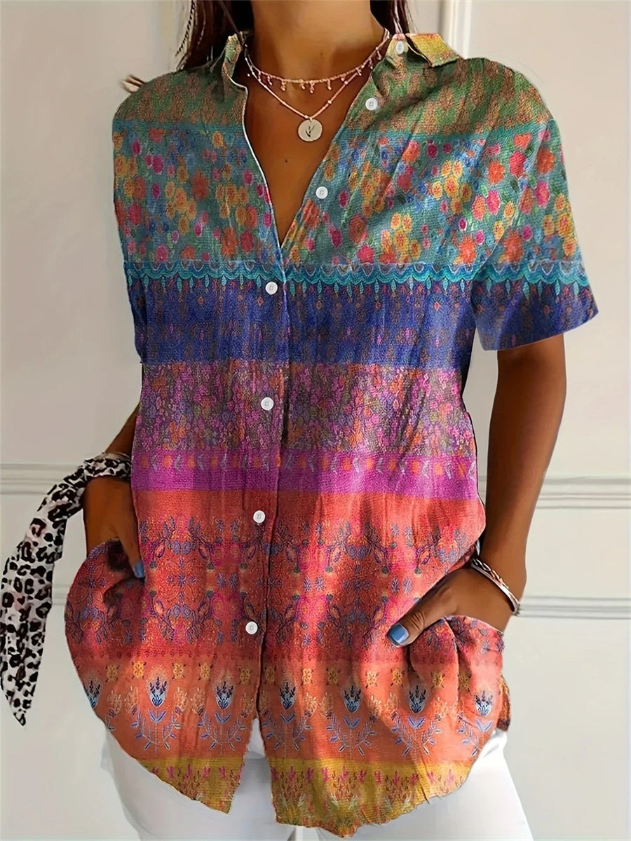 Kurzarm, lässig und bequem, mit abstraktem Blumenmuster