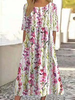 Lässiges Kleid mit Blumenmuster, Rundhalsausschnitt und kurzen Ärmeln