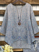 Paisley Print Round Neck Long Sleeve Top