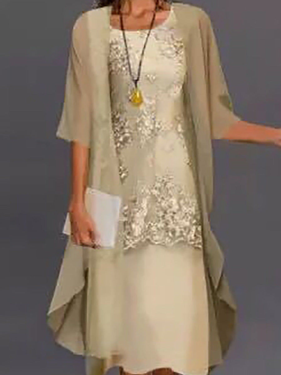 Lässiges zweiteiliges Spitzen-Jackenkleid Midikleid