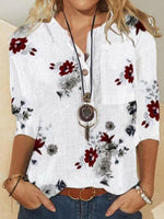 Flower Print Long Sleeve Button Stand Collar Casual Blouse